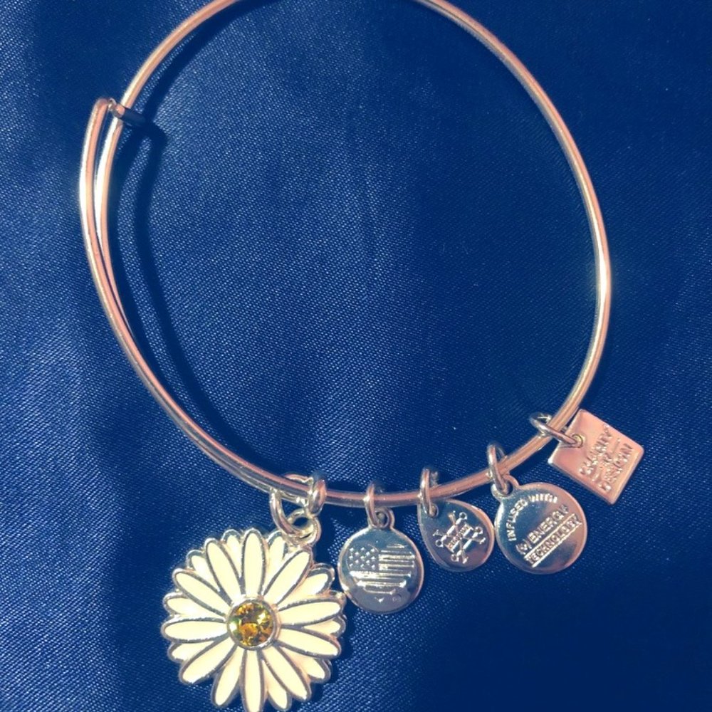 Alex and Ani Silver Daisy Bangle Bracelet